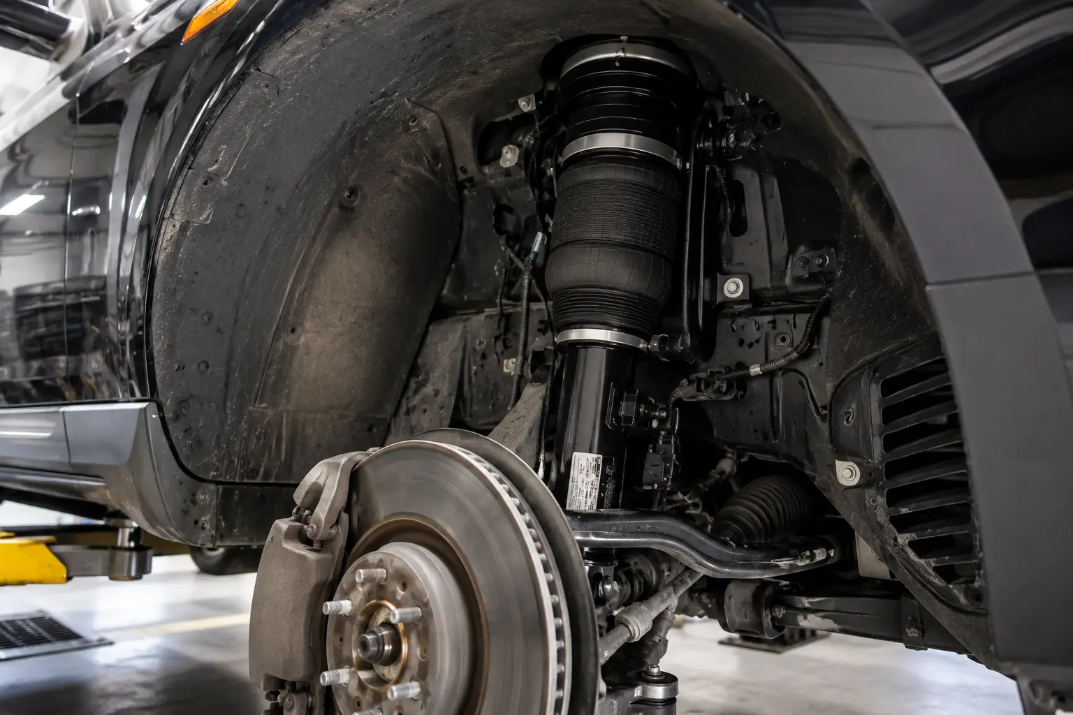 Air suspension shock installed inside a luxury SUV during air suspension repair Pretoria