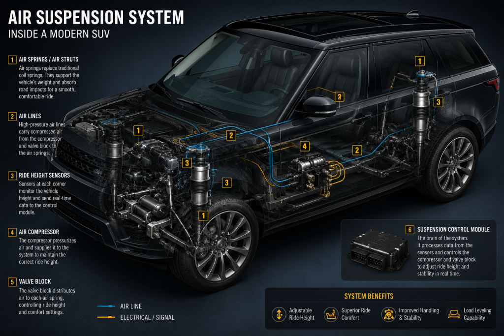 Air suspension South Africa internal SUV suspension system diagram