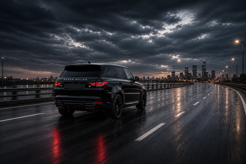 Range Rover driving at night for air suspension services Pretoria