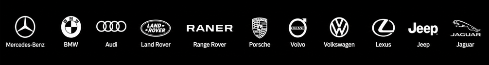 Luxury vehicle brands with air suspension systems including Mercedes-Benz BMW Audi Range Rover Porsche Volvo Volkswagen Lexus Jeep and Jaguar